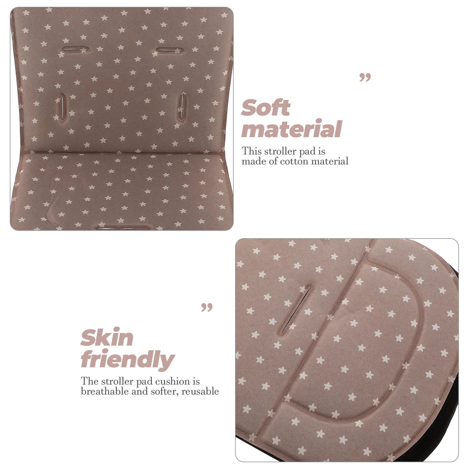 

Baby Stroller Cotton Pad Universal Insert Khaki Soft Breathable Reusable Washable Comfortable Texture
