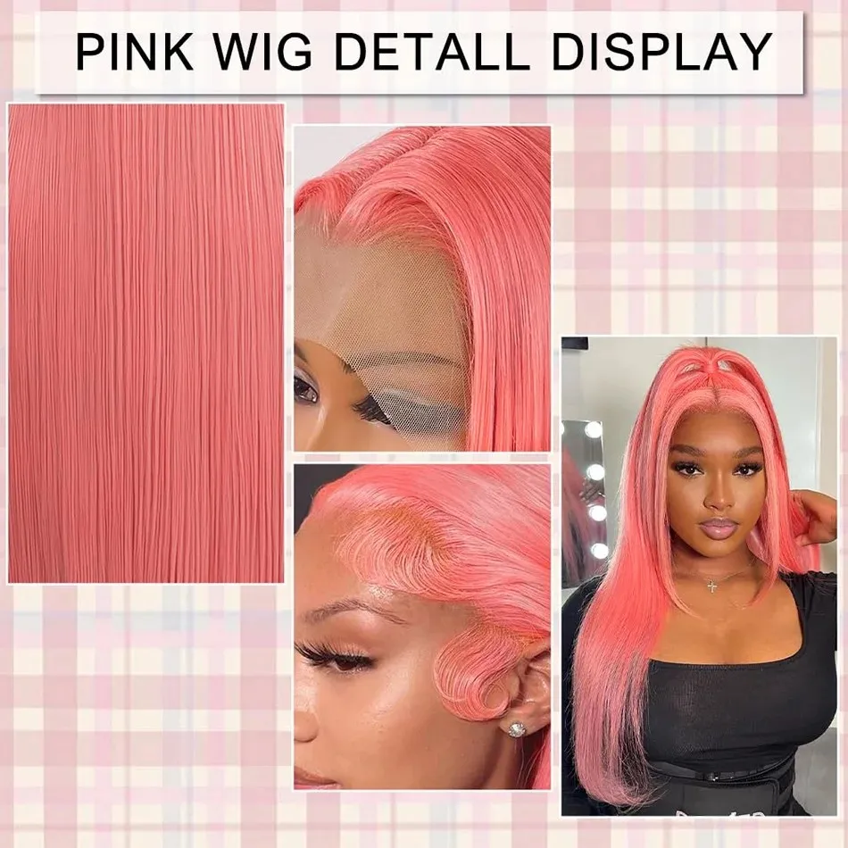 38 Inch Pink Straight Human Hair Wigs 13X6 Hd Lace Frontal Wig 13X4 Human Hair 220 Density Pre Plucked Brazilian Wigs For Women image 4