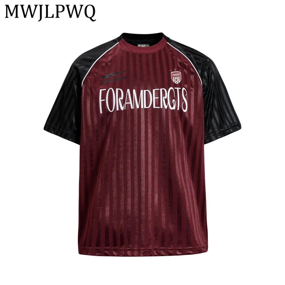 

MWJLPWQ Color-Blocked Summer T-shirts Men Trendy Street Style Vertical Stripes Print Design New Sports Short-Sleeve Tops 15377