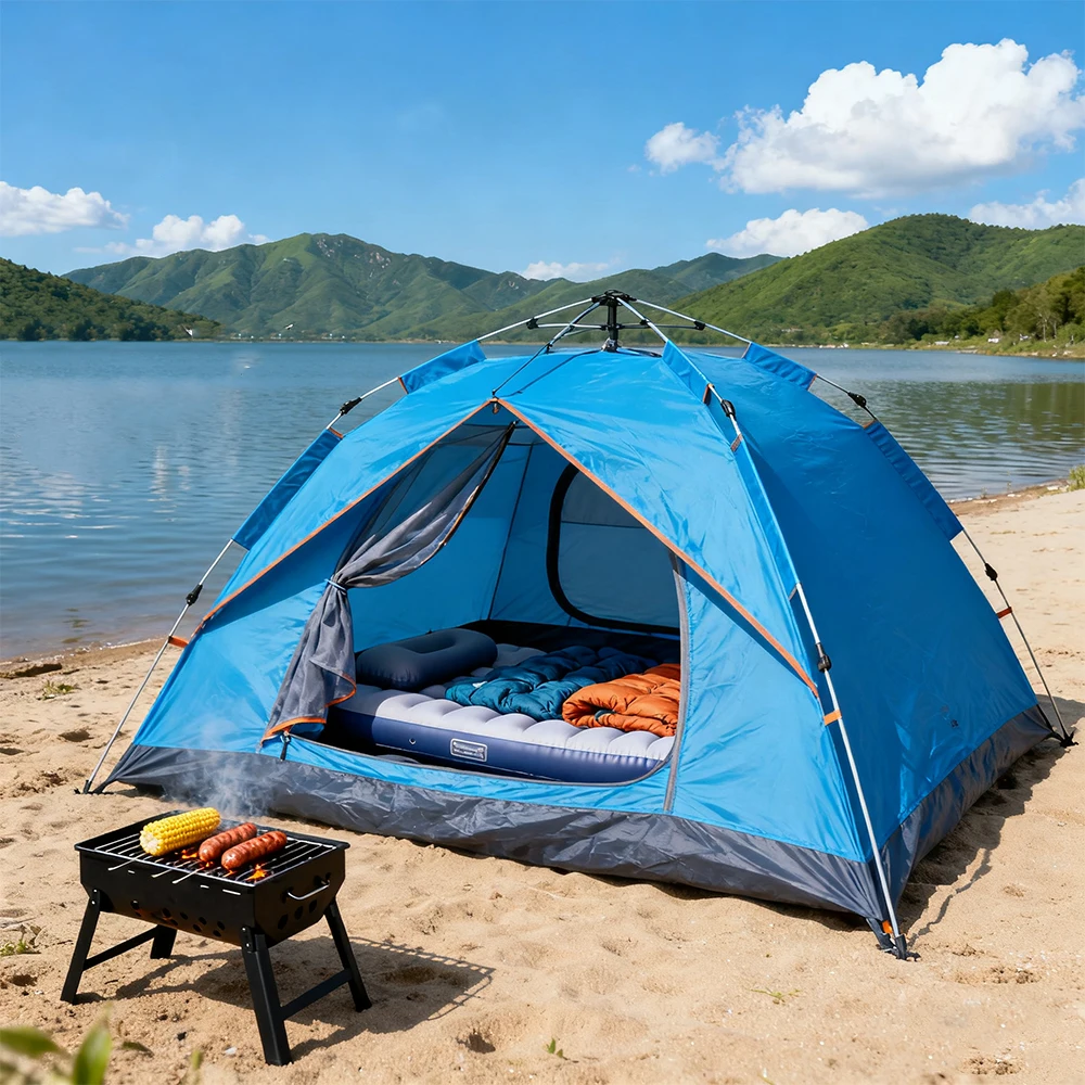 

STLF Custom Portable Double-Layer One Bedroom Automatic Pop-Up Outdoor Tent for 2-3 People Waterproof Oxford Fabric for Outdoor
