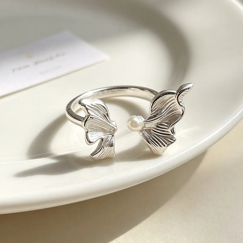 GANPUP Texture Butterfly Wings Pearl Adjustable Finger Rings For Women Creative Fashion New Ring Jewelry Couple Gift Party