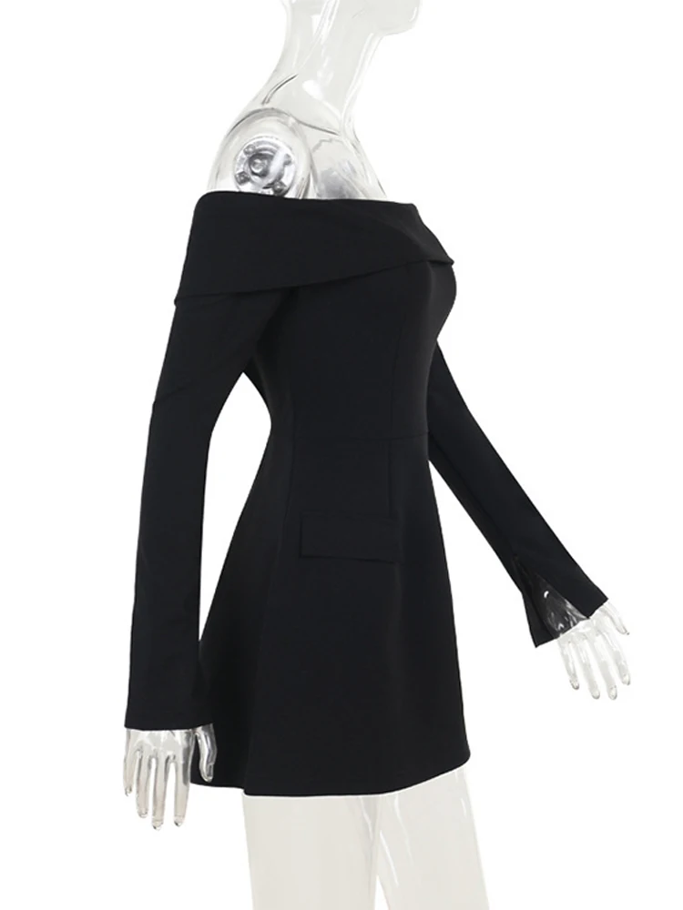 Elegantes Partykleid für Damen, schulterfrei, langärmelig, rückenfrei, A-E, Mini-Abendkleider, weiblich, 2025, Herbstmode, Damenroben