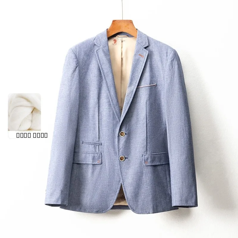 

Faionable Busin Casual Youth Spring Autumn 2024 Suit Jaet Stand Fit Long Sve Thiened Outerwear for Daily Wear