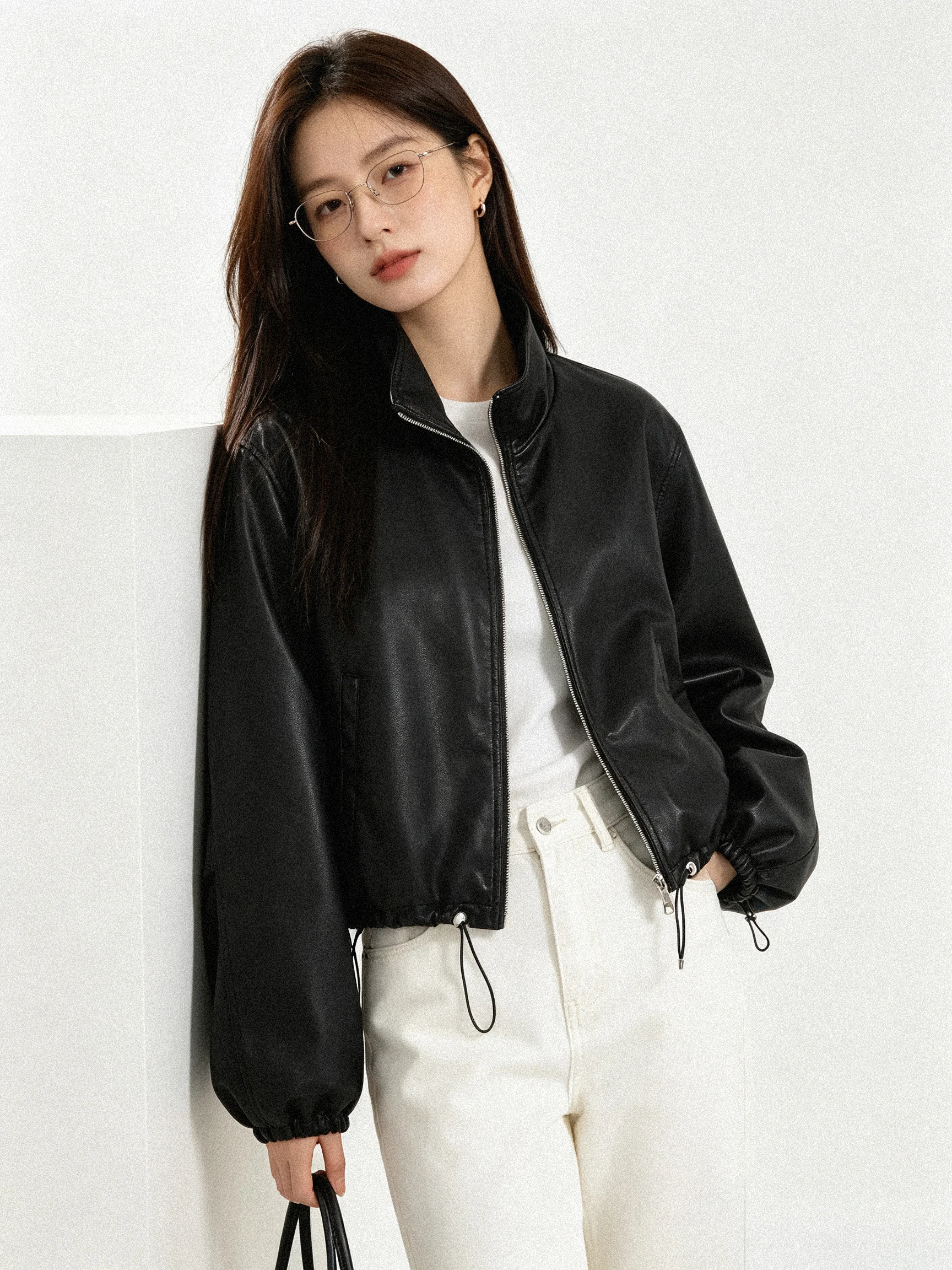 Fall Fashionable American Retro Loosely Fit Short Leather Jacket Women's Casual Style Zipper Closure Coat Versatile Top