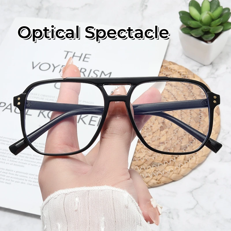 

Retro Tide Glasses Optical Spectacle Transparent Computer Glasses Fashion Large Frame Double Beam Anti-blue Light Glasses