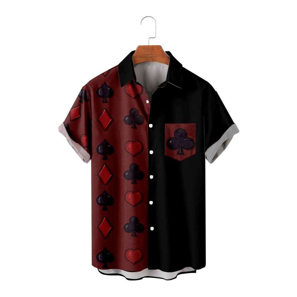 Impiombato Poker Pattern Y2k camicia da uomo hawaiana Summer Fashion Beach Street abbigliamento t-Shirt da uomo manica corta camicia grande