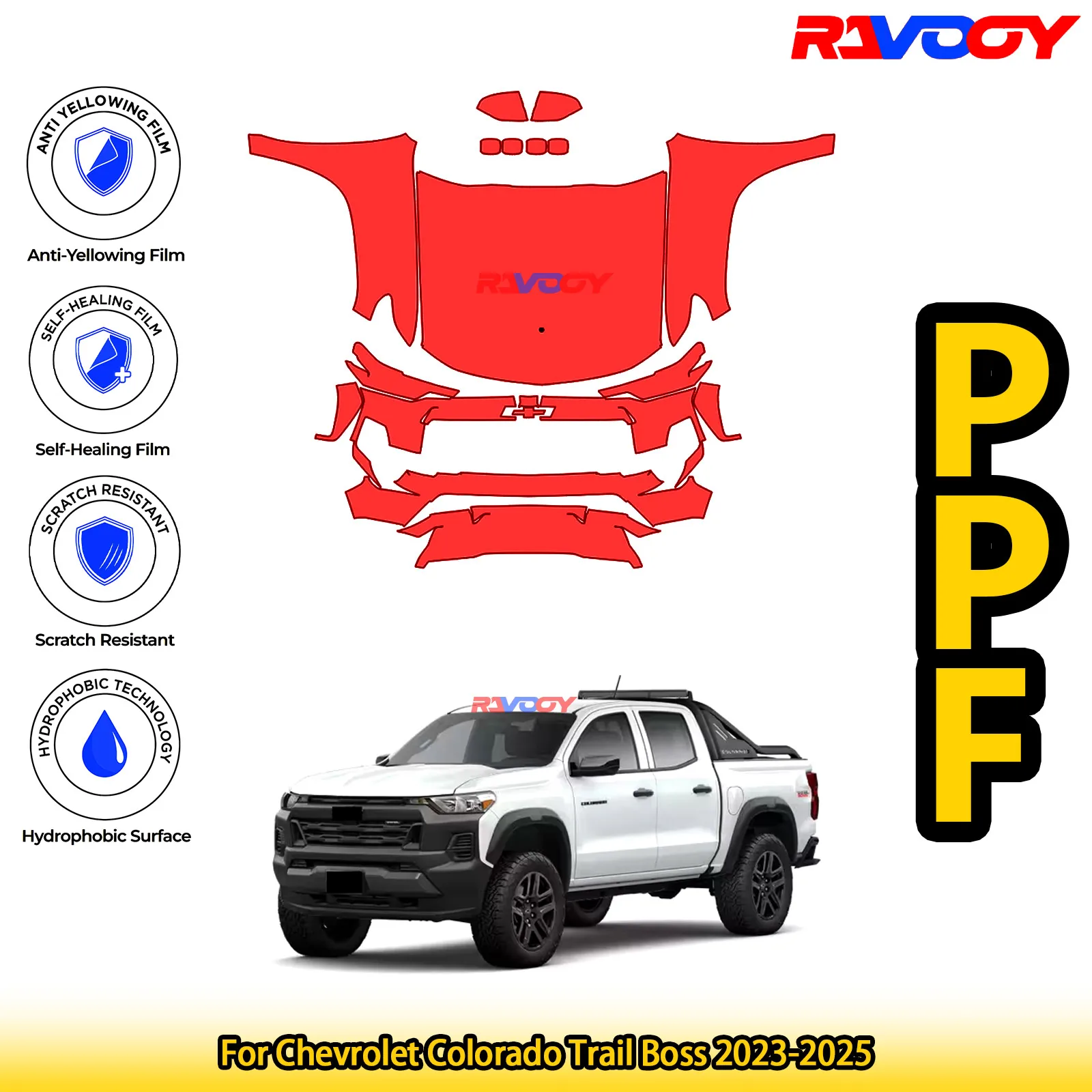 

For Chevrolet Colorado Trail Boss 2023-2025 Glossy Matte Black Precut front PPF Kit Paint Protection Film