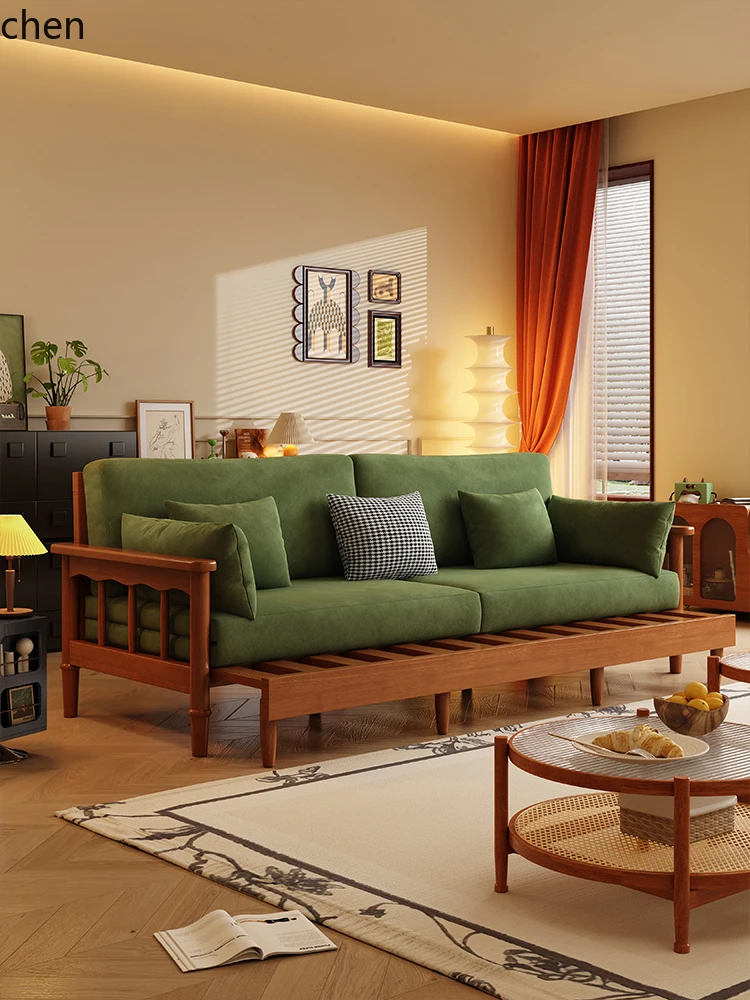 

QZT Solid Wood Sofa Living Room White Ash Three-Seater Home Sofa Bed