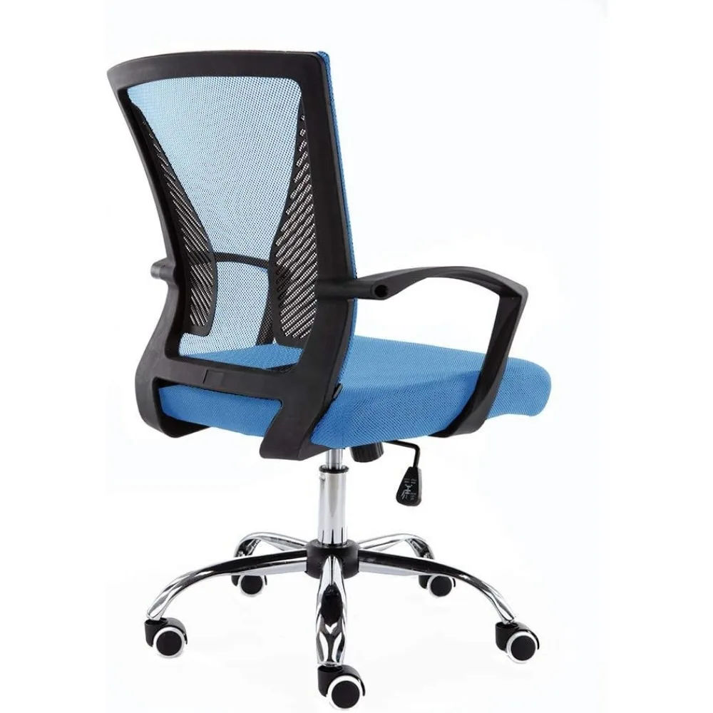 كرسي مكتب مريح شبكي خلفي مع دعم منتصف الظهر للاستخدام المكتبي - كرسي مهام مريح باللونين الأسود والأزرق #5