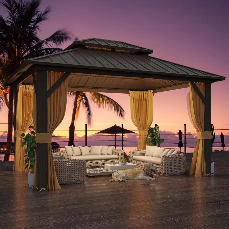 شرفة Hardtop 10x12 FT - جناح فولاذي مجلفن مع شبكة للتجمعات الخارجية #1