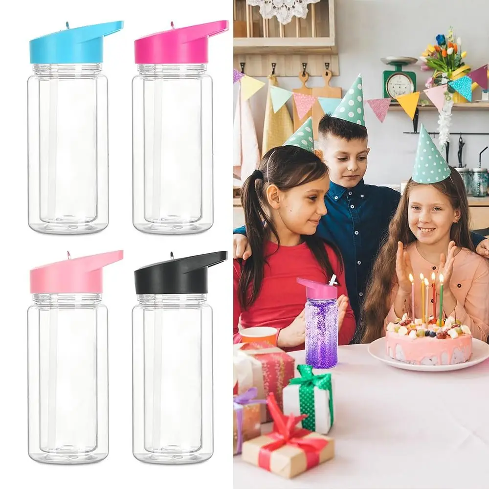 

NEW 300ml Capacity Snow Globe Tumbler Break-Resistant Double Layers Water Bottles Pre-Drilled Reusable Plastic Tumbler Children
