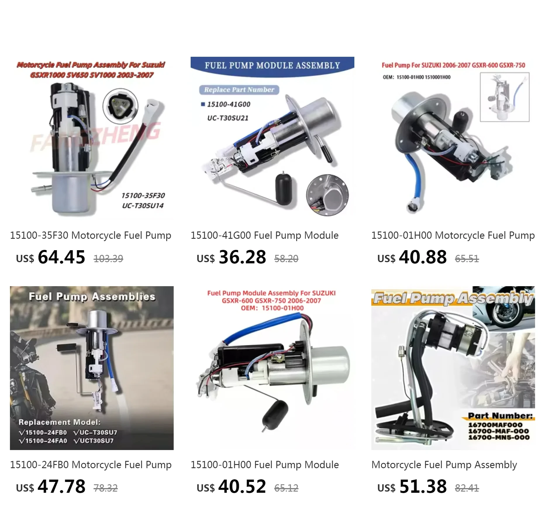 Motorcycle Fuel Pump ASSEMBLY For Suzuki 2006-2007 GSXR600 GSXR750 GSX-R600 GSX-R750 15100-01H00 Replacement  Accessories Parts