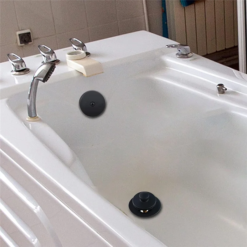 

A43T Universal All Metal Lift& Turn Bath Tub Drain And Overflow Kit With Single Hole Overflow Faceplate Black Bathtub Accessorie