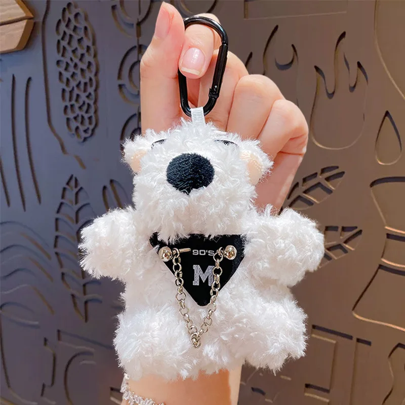 Cute White Dog Keychain Plush West Highland White Terrier Doll Phone Keyring Car Bag Charm Pendant For Friend Christmas Gifts