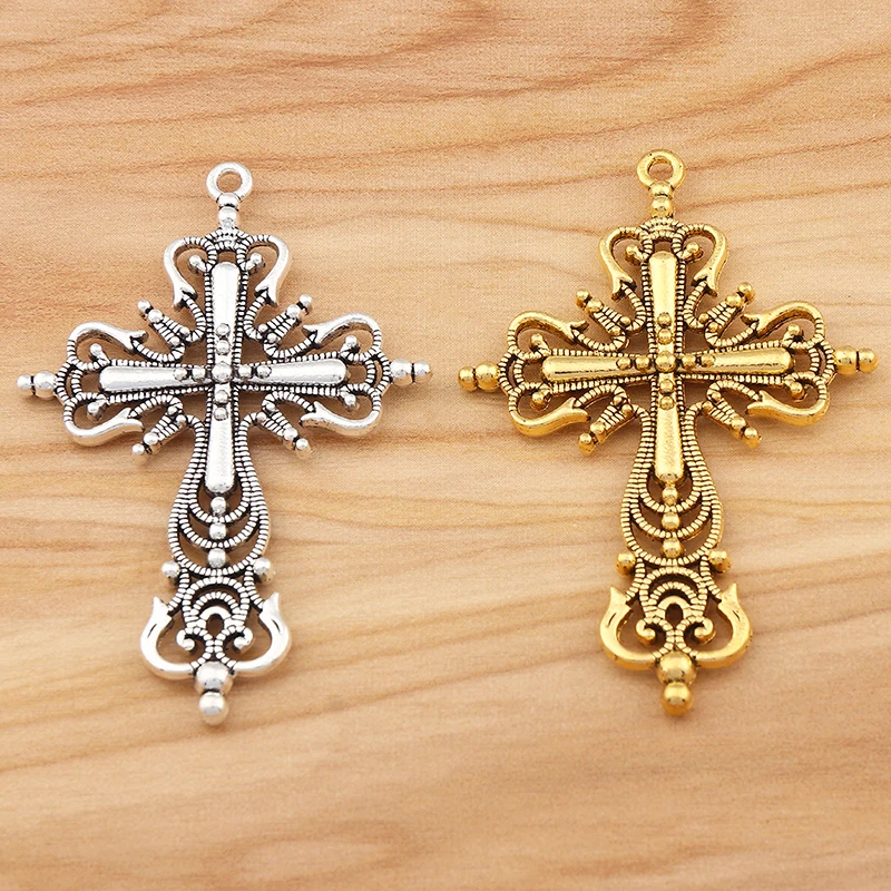 

10 Pieces Tibetan Silver Color Large Open Focal Rosary Religious Cross Charms Pendant For DIY Necklace Jewellery Making Findings