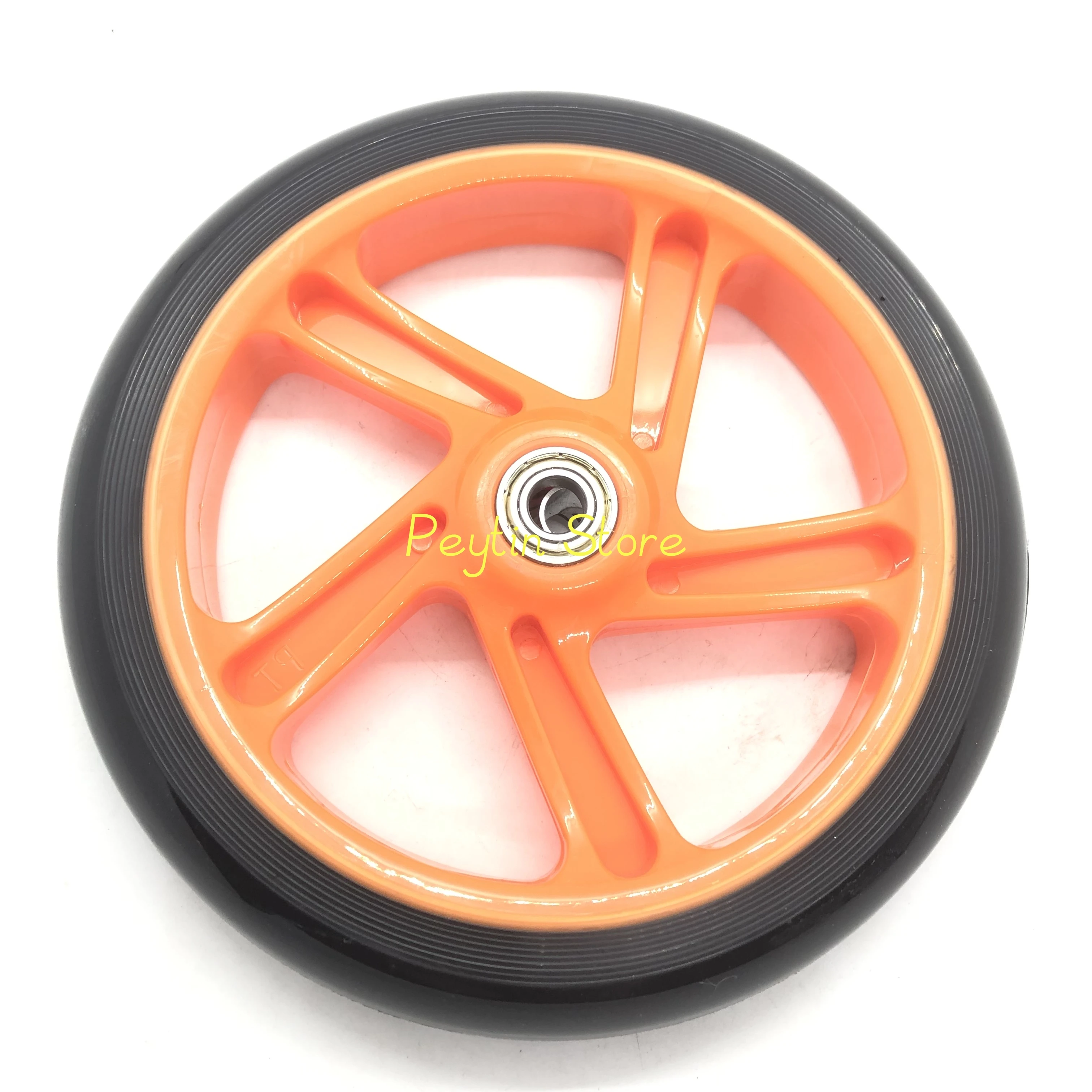 1Pc 180mm Diameter x 8/10mm Bearing Inner Diameter x 30mm Width Black Orange Shopping Carts Scooters Rubber Silent Wheels