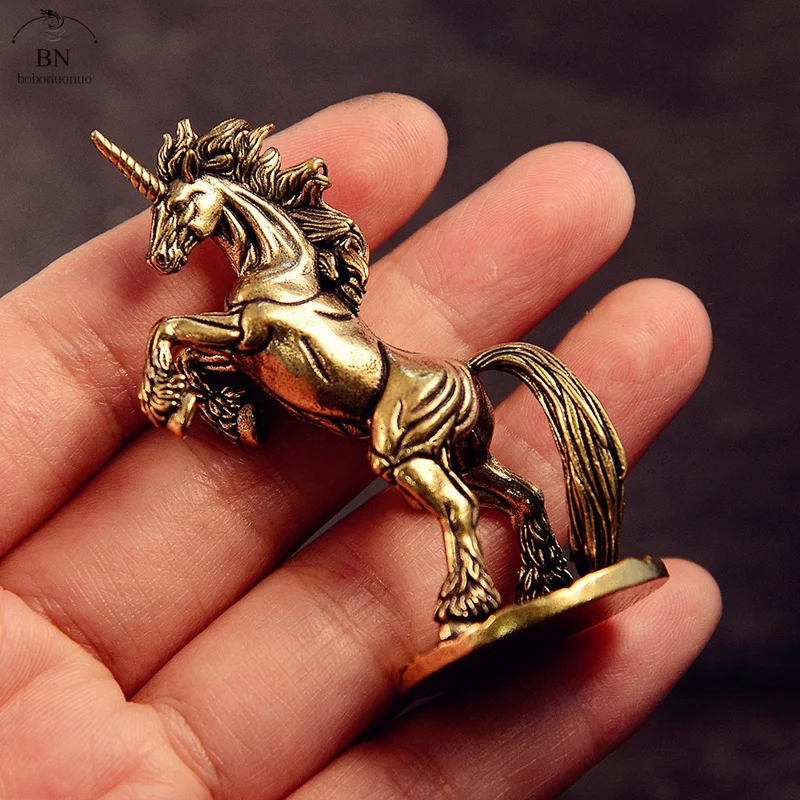 Fantasy Rearing Horse Statue Retro Brass Animal Figurines Miniatures Office Desktop Ornament Home Decorations Crafts Accessories