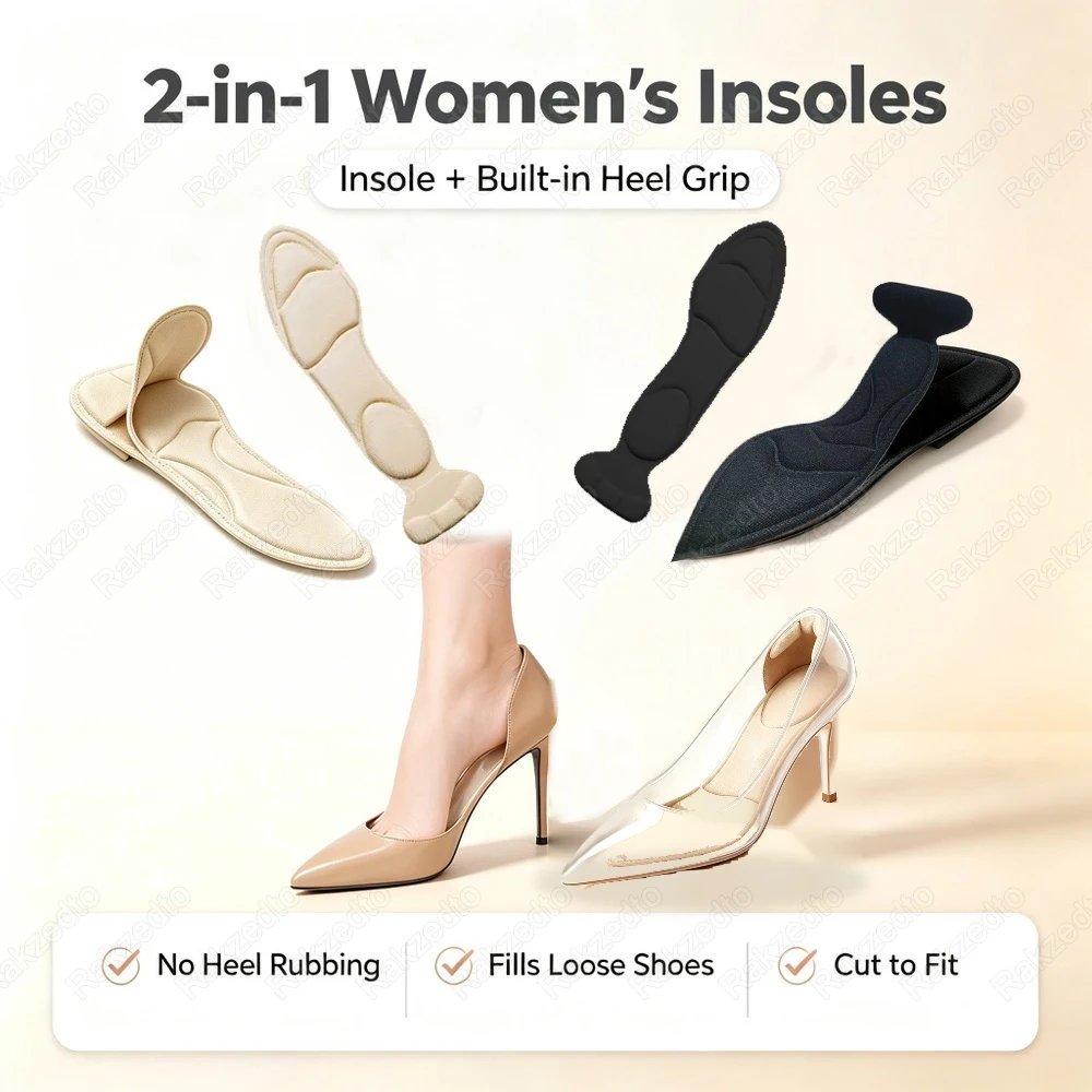 2Pair Memory Foam Massage Shoe Insoles for Woman High Heels All Day Standing Pain Relief Insoles With Heel Pads for Loose Shoes
