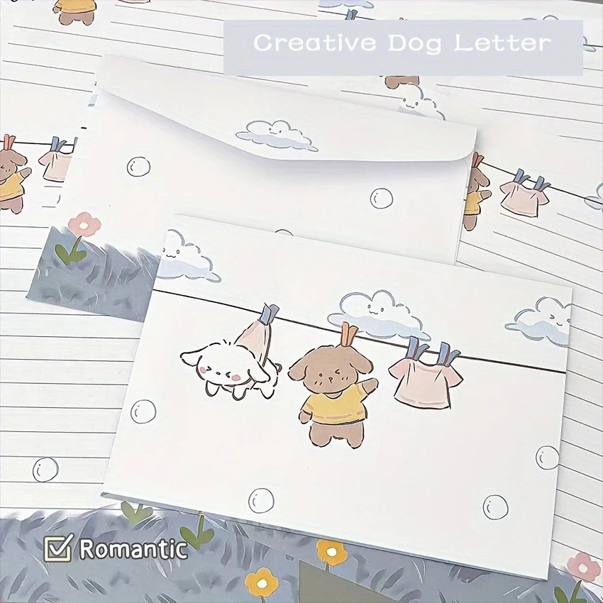 

4-х наборов очаровательных щенков и цветочных букв с конвертами — креативные рукописные канцелярские товары для студентов, праздников и дней рождения