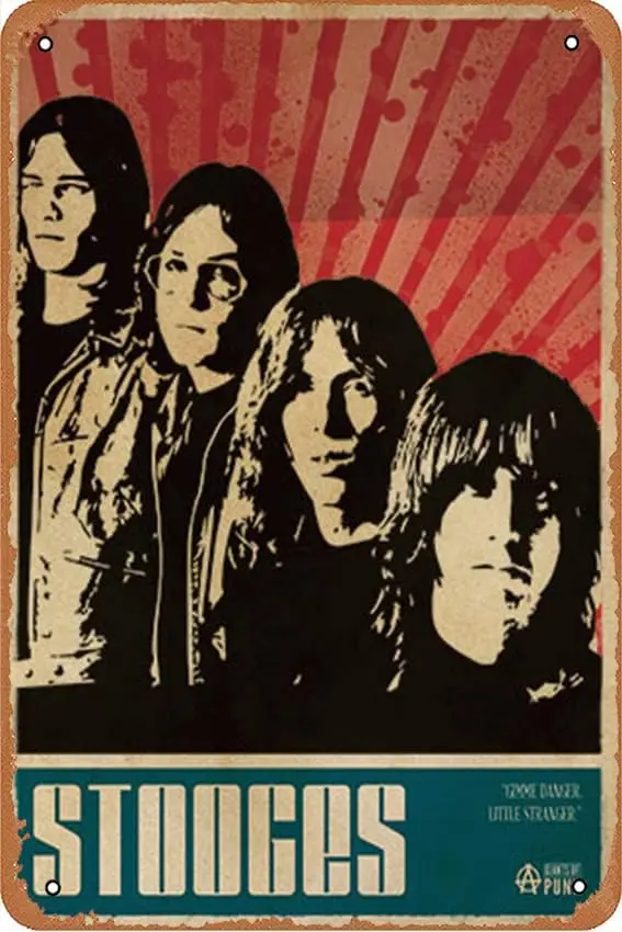 ملصق لوحة موسيقى البانك من The Stooges علامة معدنية من القصدير؛ ديكور جدار عتيق عتيق