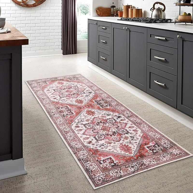 

Machine Washable Runner Rug Hallway Corridor Non-Slip Floor Mat Vintage Print Home Decor Carpet for Living Room Bedroom Kitchen