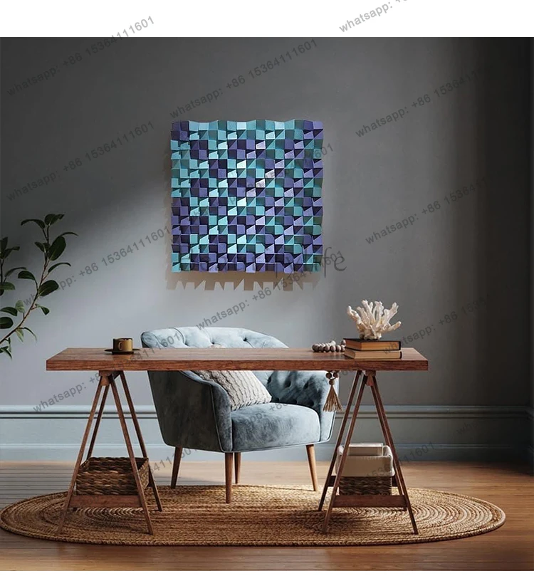 restaurant high-end hanging painting modern three-dimensional wooden block physical installation painting