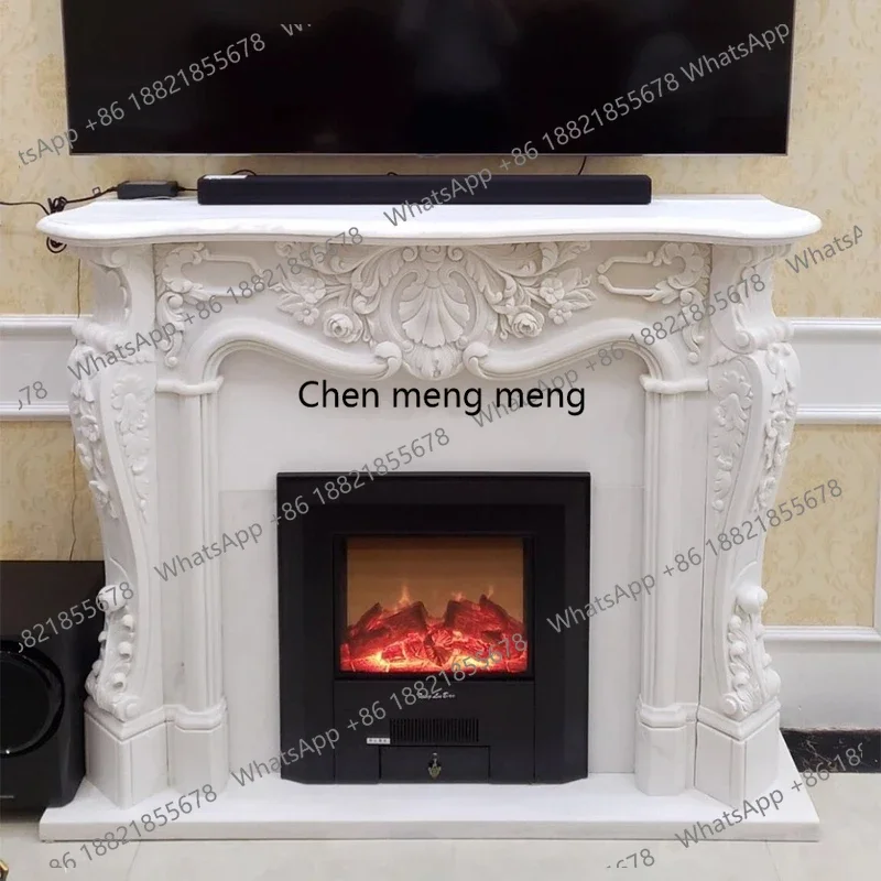 Marble fireplace European stone carving American relief flower simple living room background wall French style