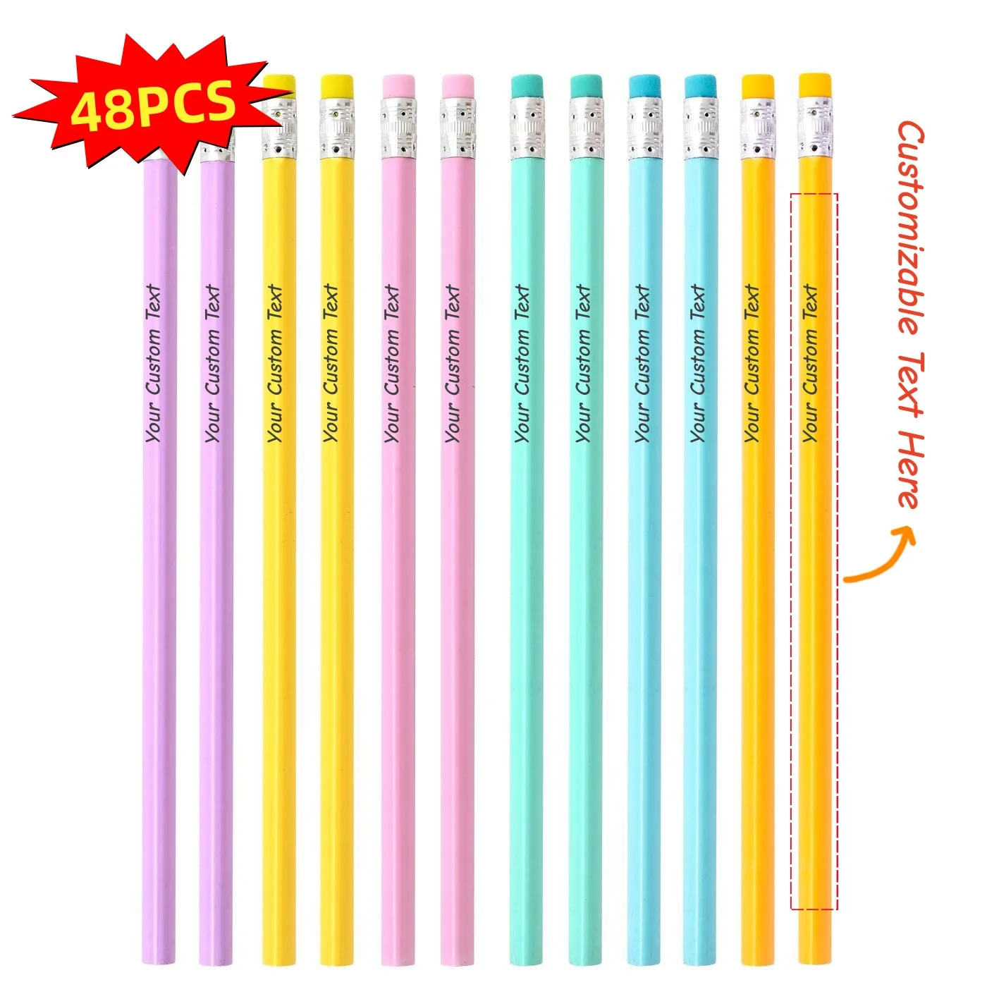 48PCS Customizable Macaron Pencils Assorted Colors with Erasers for Artists And Students Writing And Sketching Ideal
