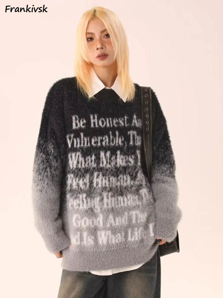 

Letter Sweaters Women Baggy Panelled Hipster Popular Youthful Vitality American Style Retro High Street Harajuku Trendy Stretchy