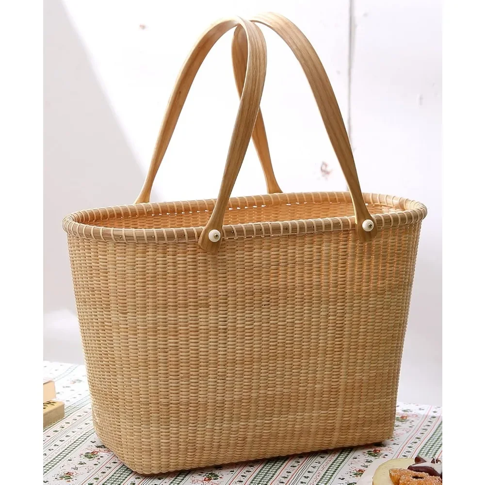 Nantucket with Handle Tall Tote Office Tote| Handmade Cane-on|cane Weave Tote Handbags Picnic Baskets