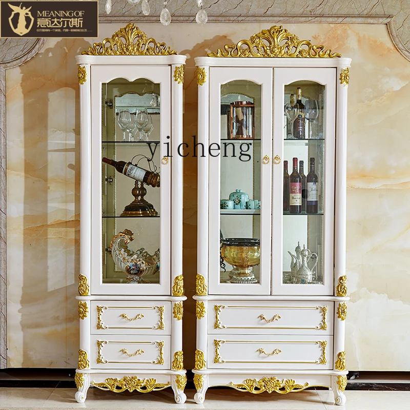 

GZ-11 European Style Wine Cabinet Home Solid Wood Glass Wall Display Cabinet Restaurant Single Double Door Cabinet Combination