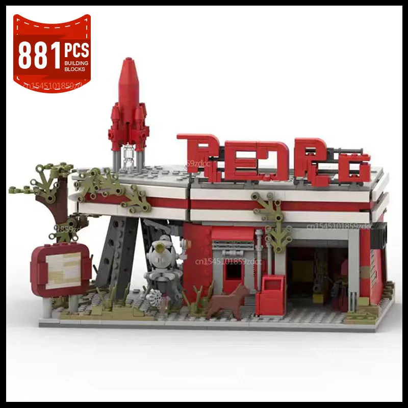 MOC Games Fallouted Red Rocket Modular Gas Station Truck Stop Building Blocks City Architecture Service Station Bricks Toy Gift