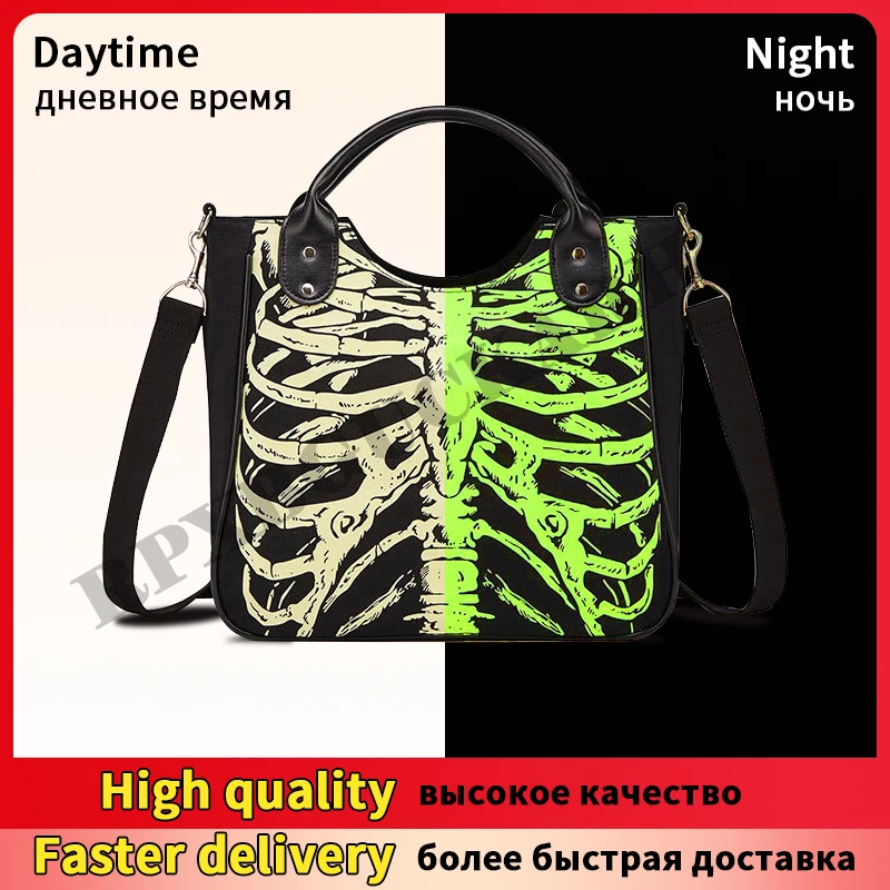 Bolso de mano gótico luminoso para mujer, bolsos de Calavera, huesos de esqueleto, diseñador de Rock, bolsos casuales para mujer, bolso de moda Punk