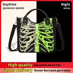 Bolso de mano gótico luminoso para mujer, bolsos de Calavera, huesos de esqueleto, diseñador de Rock, bolsos casuales para mujer, bolso de moda Punk