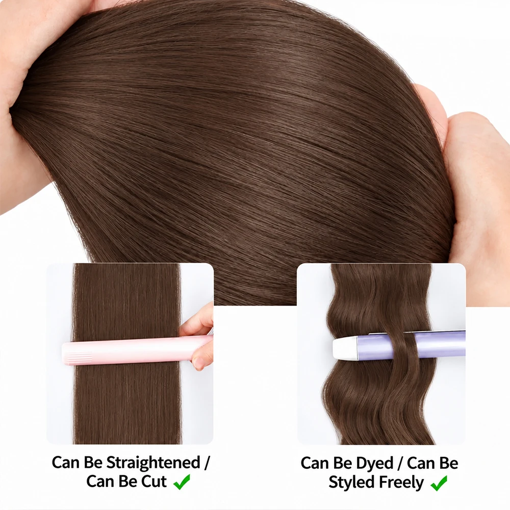 Dark Brown Bone Straight Hair Bundles Super Long Synthetic Yaki Straight Hair Weaving Extensions Natural Full to End for Women
