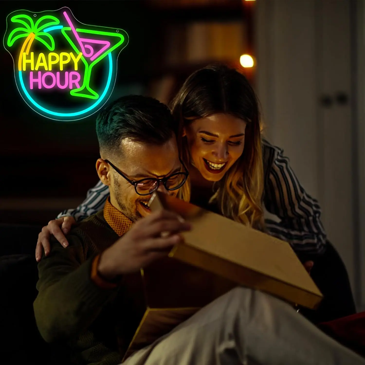 Happy Hour Neon Sign Dimmable Cocktail Neon Light Wall Decor for Man Cave Bedroom Bar Sign Home Beer Store Hotel Party Club Offi