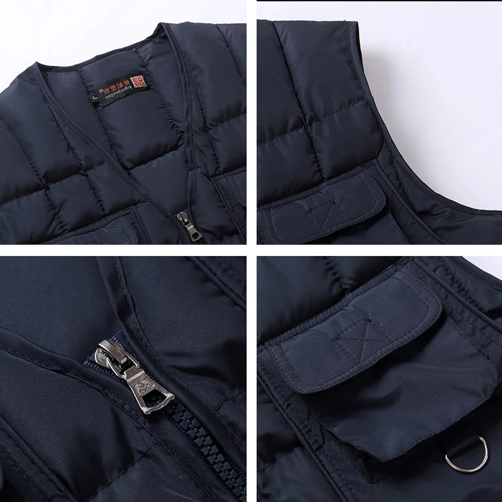 2021 New Cotton Warm Vest Man Winter With Many Pockets Male Sleeveless Jacket Men Fashion Zipper Pro Journalist Waistcoat WFY41