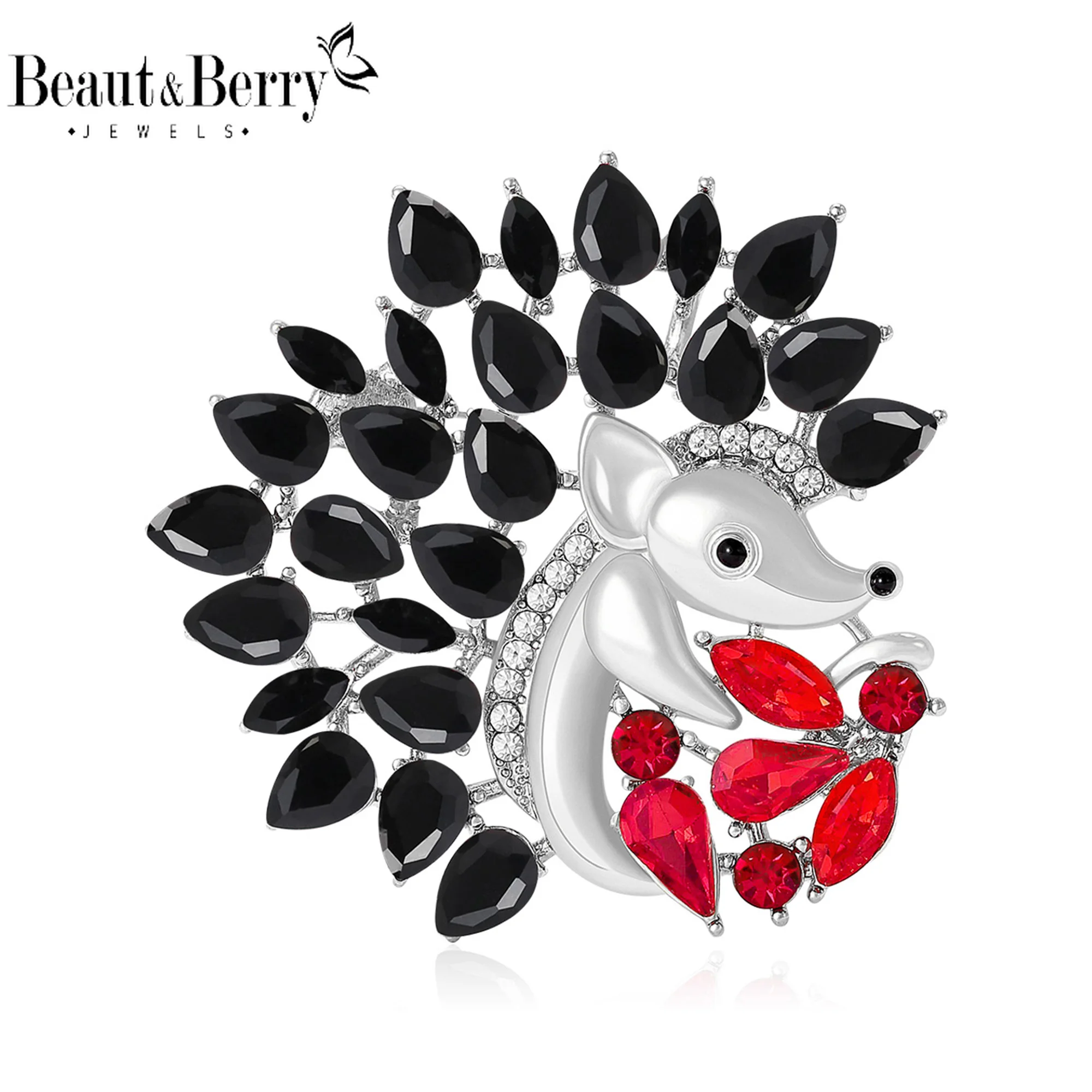 Beaut&Berry Classic Rhinestone Hedgehog Brooches for Women Animal Pins Casual Party Accessories New Gifts Friends Decoration