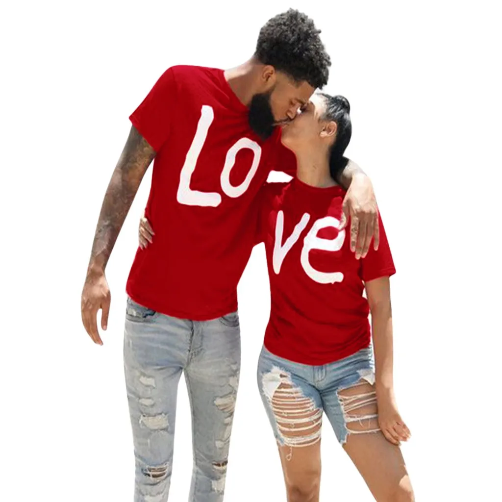 Couple T-shirt Summer Couple LOVE Printed Clothes Couple Tshirt Christmas Casual Cotton Short Sleeve Tees Brand Loose Couple Top