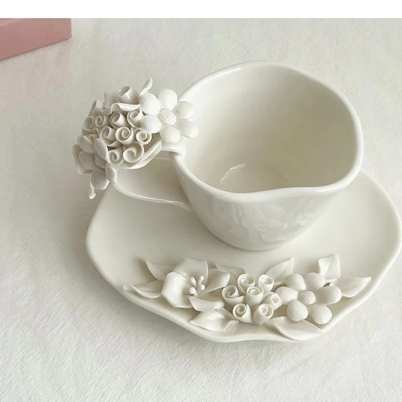 3D Flower Shape Ceramic Mug Handmade Rose Coffee Milk Tea Office Cup Water Household Beverage Mugs Cups