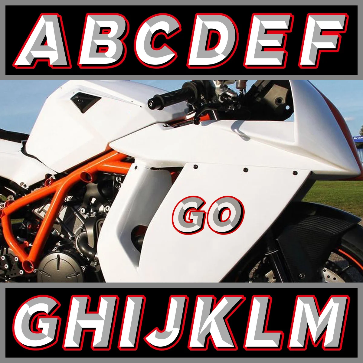 Racing Style A-M Letter Waterproof Vinyl Decals Red Black White for Motorcycle & Car Body