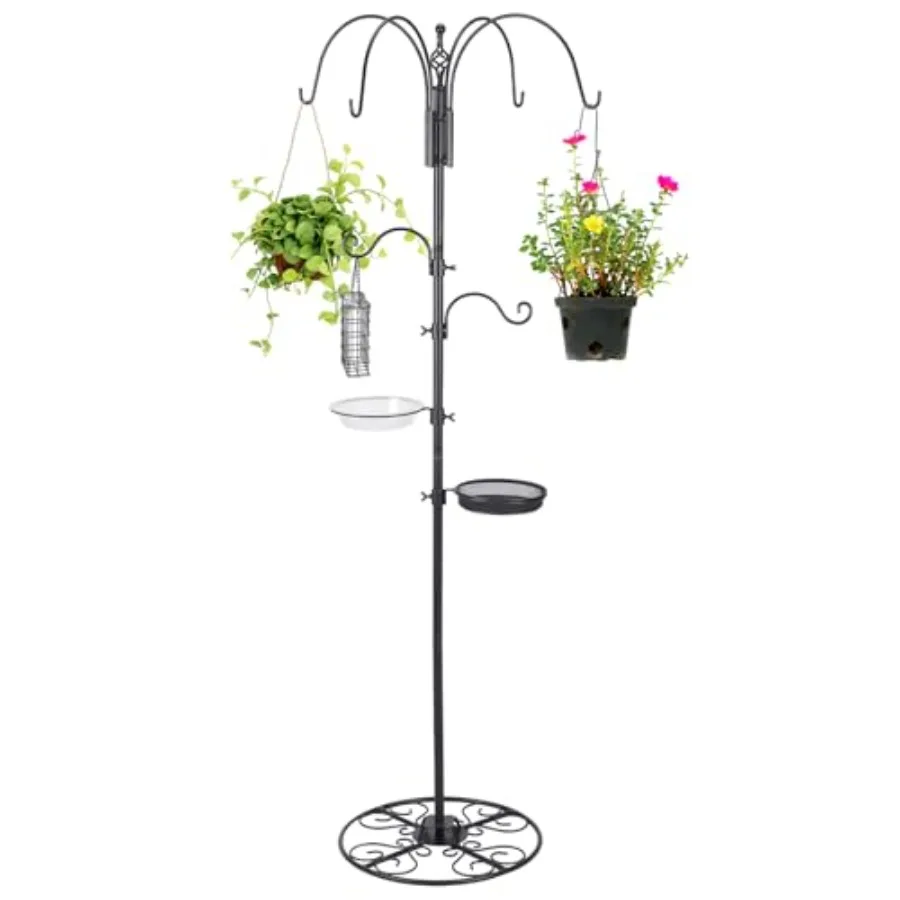 

Adjustable Shepherd Hook Stand 34"- 55" Black Iron Shepherd Hook with Base for Plant Hanging Wind Chime and Bird Feeder - Outdo