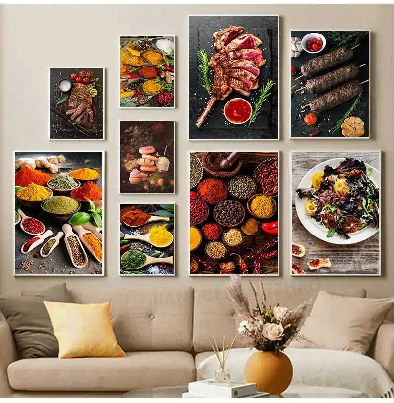 Paintings For Living Room Spices Peppers Herbs Kitchen Restaurant Home Decor Wall Art Pictures Quality HD Canvas Oil
