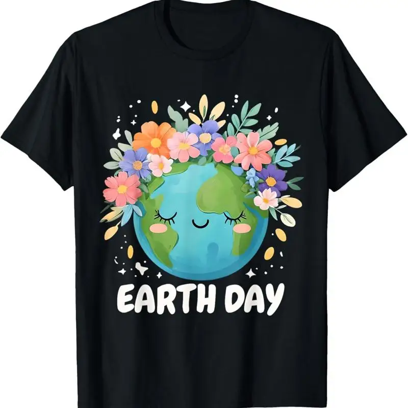 Earth Day T Shirt Cute Floral Planet 2026 Summer New Round Neck Earth Print Tee Women Harajuku Sleeve Casual Aesthetic Clothes
