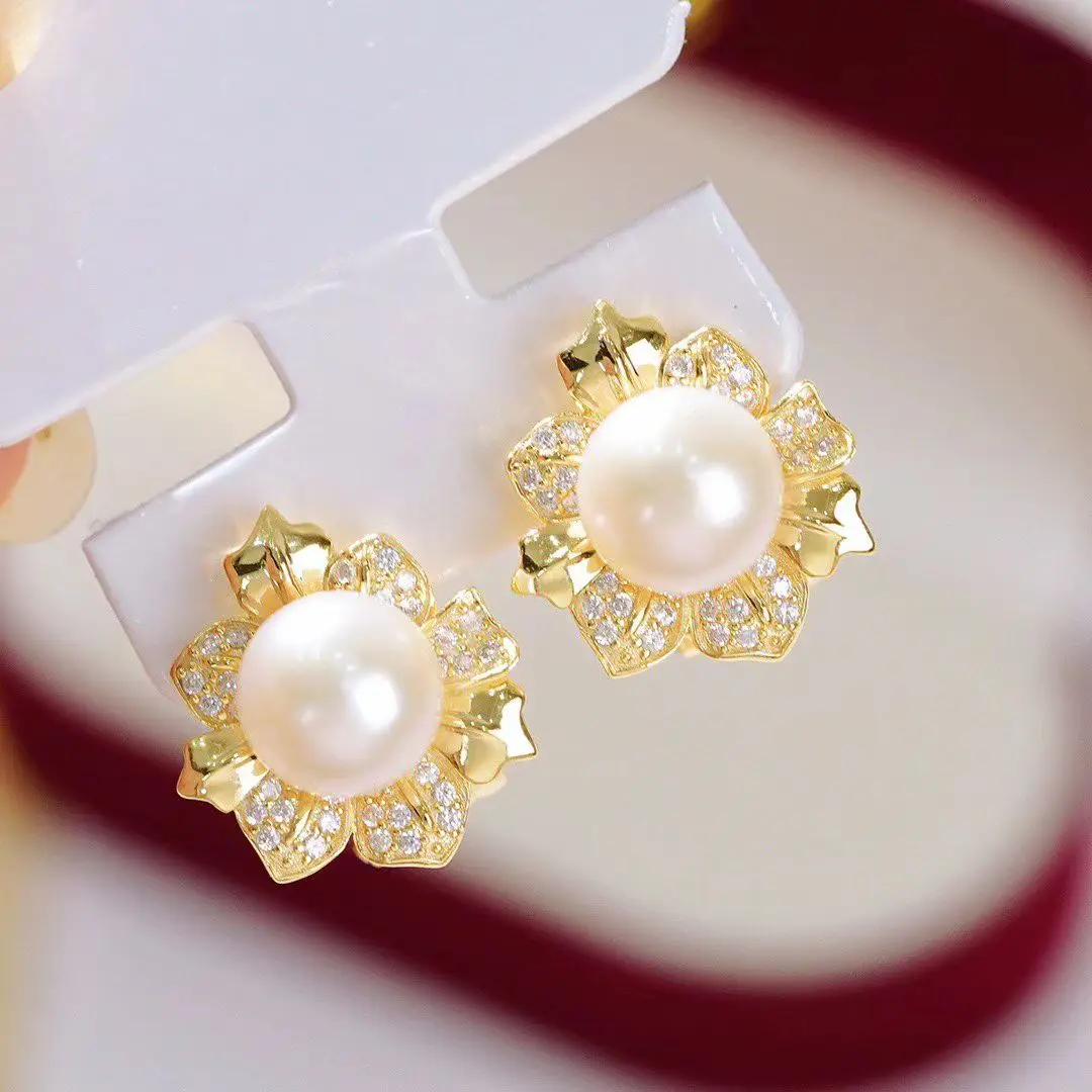 Wholesale S925 Sterling Silver Earrings Mount Findings Settings Base Mounting Parts Accessory for 10-11mm Pearls 5 pairs/lot