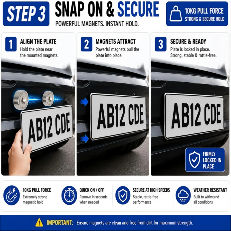 1 Set Universeller, starker magnetischer Kennzeichenhalter mit Befestigungsschrauben, schwarzer Kennzeichenhalter für Auto, Wohnmobil und Wohnwagen. – Detail 3