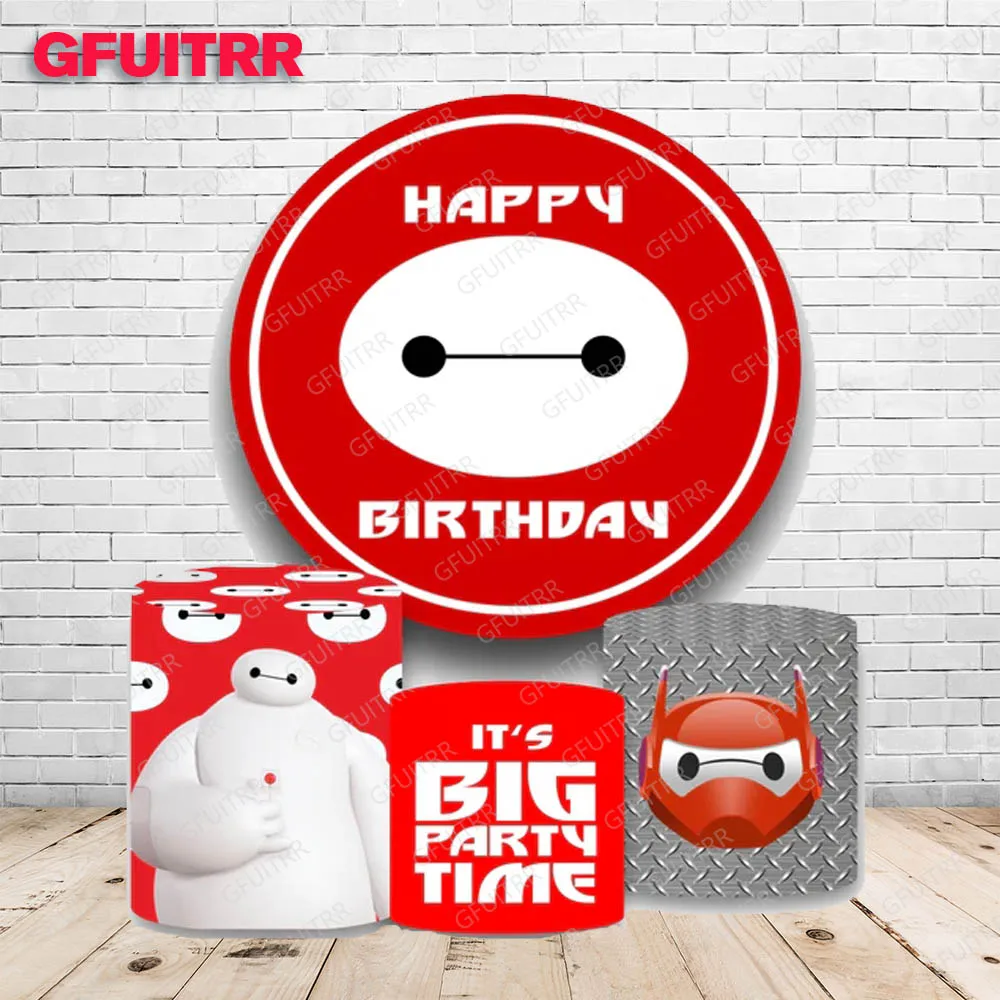 Big Hero 6 Backdrop Baymax Kids Birthday Decoration Party Photo Round Photography Background Cylinder Cover Baby Shower Prop