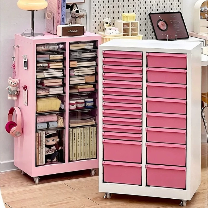 

Large Capacity Pink Metal Filing Cabinet Multi-level Students Drawer Storage Mobile Rolling Cart for Desk Office Organizer Rack