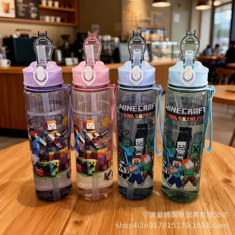 750ml Minecraft Water Cup Bottles High-capacity Drinking Straw Cup Portable Sports Outdoor Bottles Office School Gift