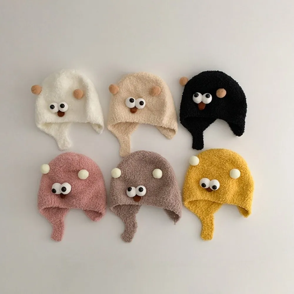 

New Warm Knitted Hat Windproof Coldproof Ear Protection Hat Ball Cute Bear Pullover Cap 0-2Y